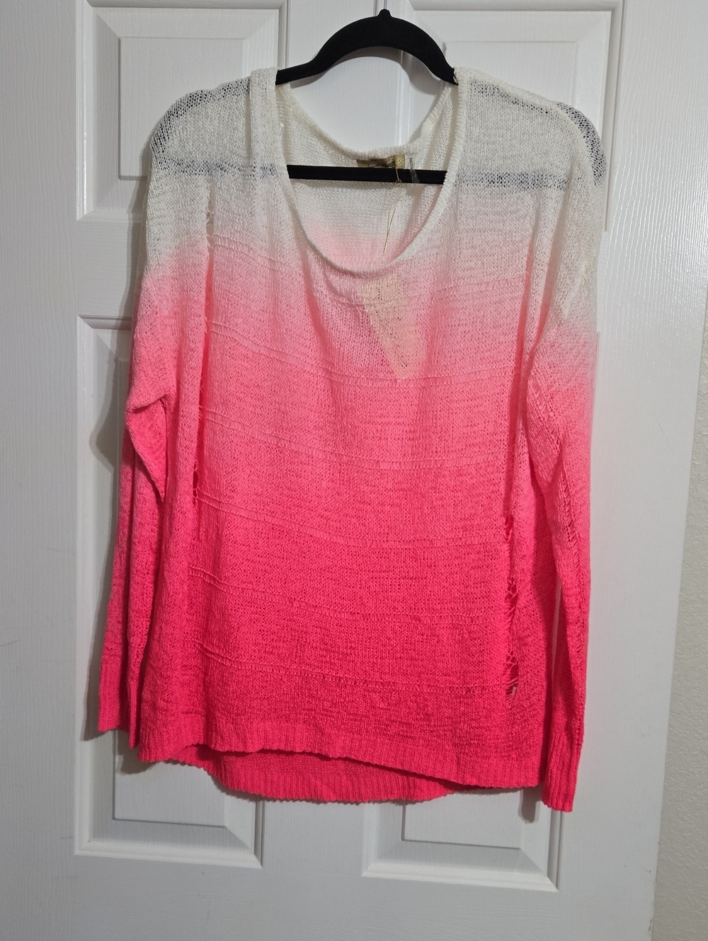 Cecico Ombre Cream to Bright Pink Open-Weave Scoop Neck Sweater